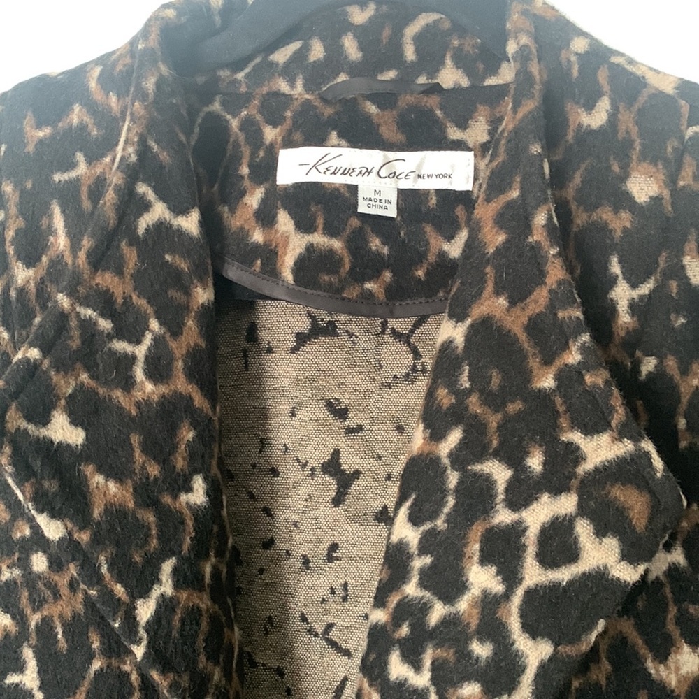 Kenneth Cole leopard print coat size Medium brown black mob wife - Picture 5 of 11